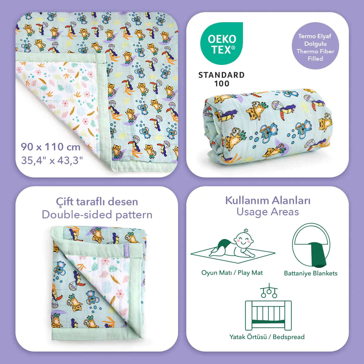 Milk&Moo Jungle Friends - Fiber-Filled Muslin Blanket