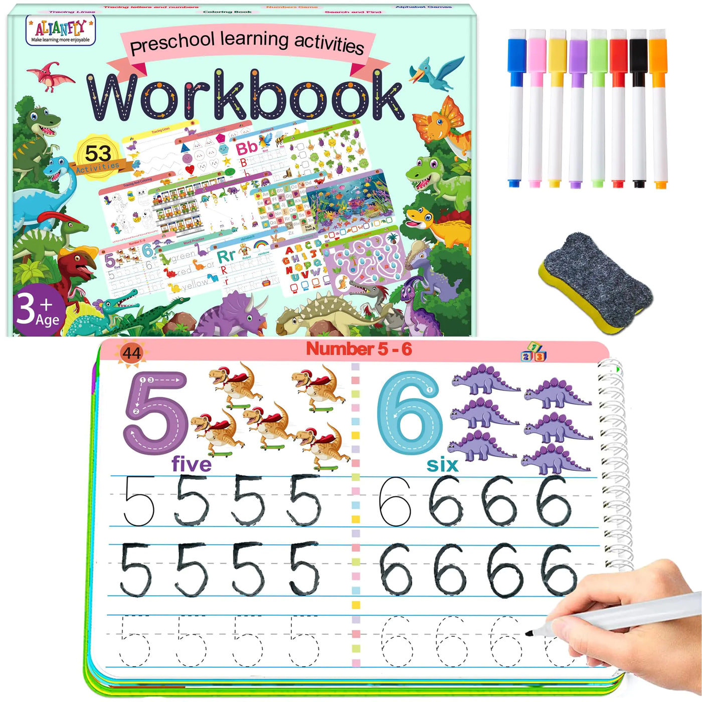 ALIANFLY Preschool Learning Activities Educational Workbook - Toddler Prek Montessori Handwriting Practice Activity Tracing Toys Busy Book for Kids Autism Learning Materials and ABC Learning Book