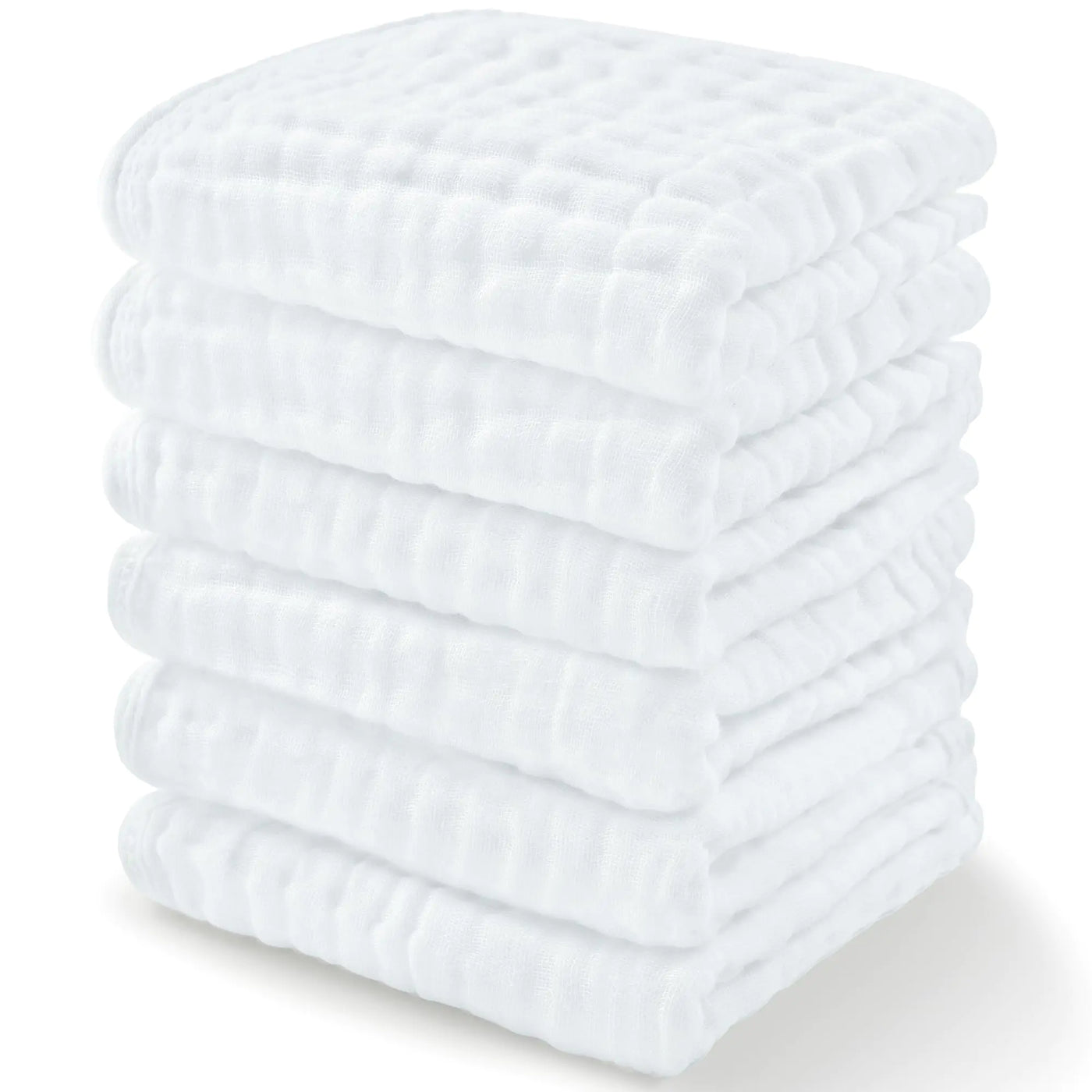 Baby Washcloths Muslin Cotton Baby Towels 6 Pack -Large 10”x10” Wash Cloths Soft on Sensitive Skin Absorbent for Boys & Girls Newborn Baby & Toddlers Bibs & Burp Cloths Essentials Set White