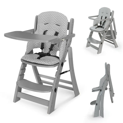 TOETOL Foldable High Chairs for Babies and Toddlers with Adjustable Height and Foot Rest Bamboo Wood Baby Feeding Eating Chair for Dining with Foldable Tray(Grey)
