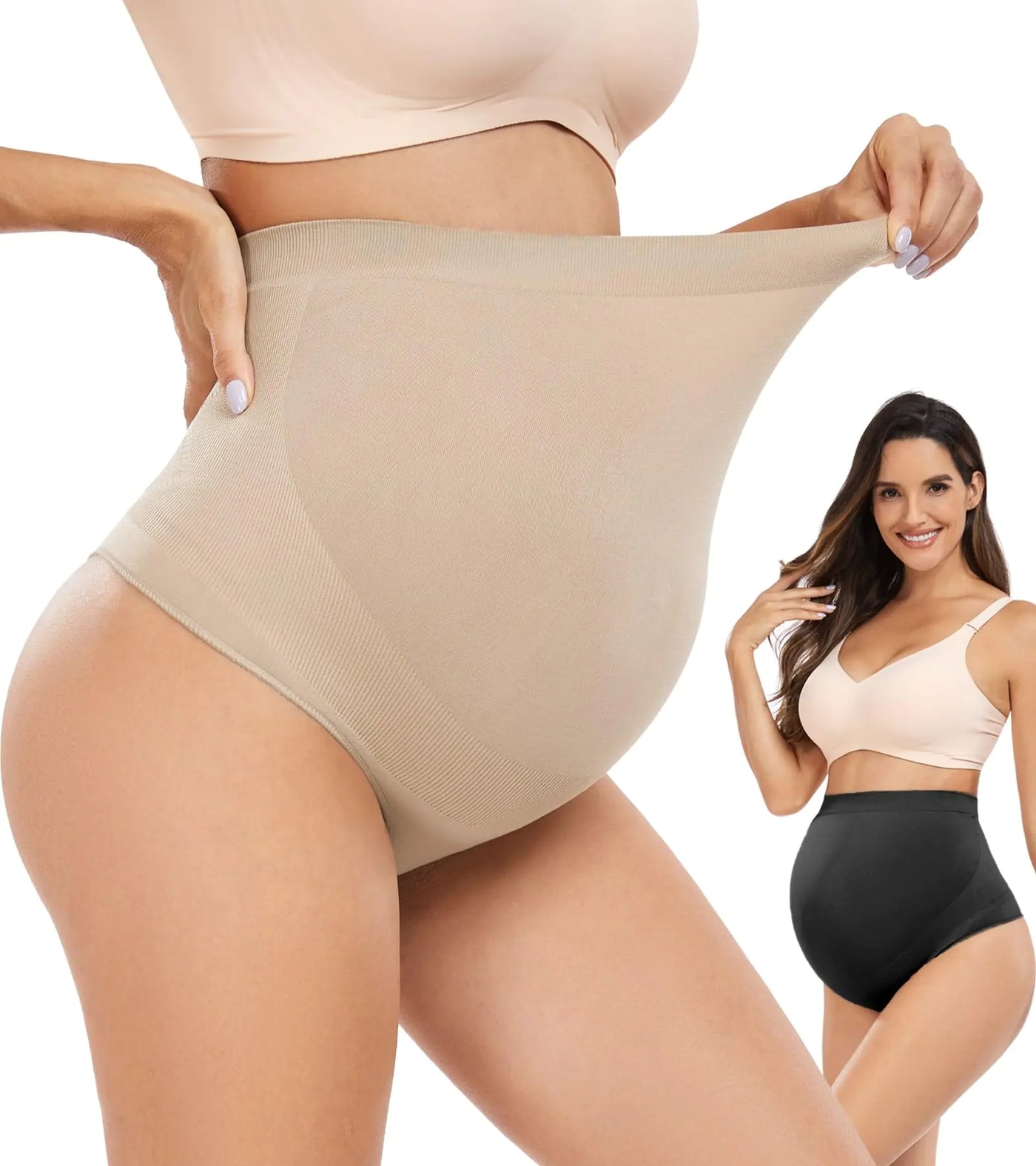Hailycoco Maternity Thongs for Women Over Belly 3 Pack Maternity Shapewear High Waist Seamless Underwear Panties for Pregnancy with Belly Support