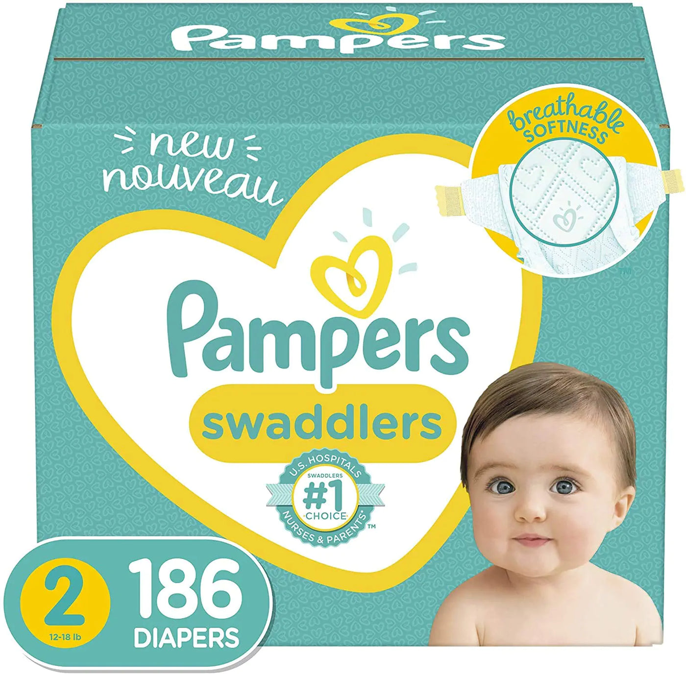 Pampers Baby Diapers Swaddlers One Month Supply Multi Size 2 186 Count