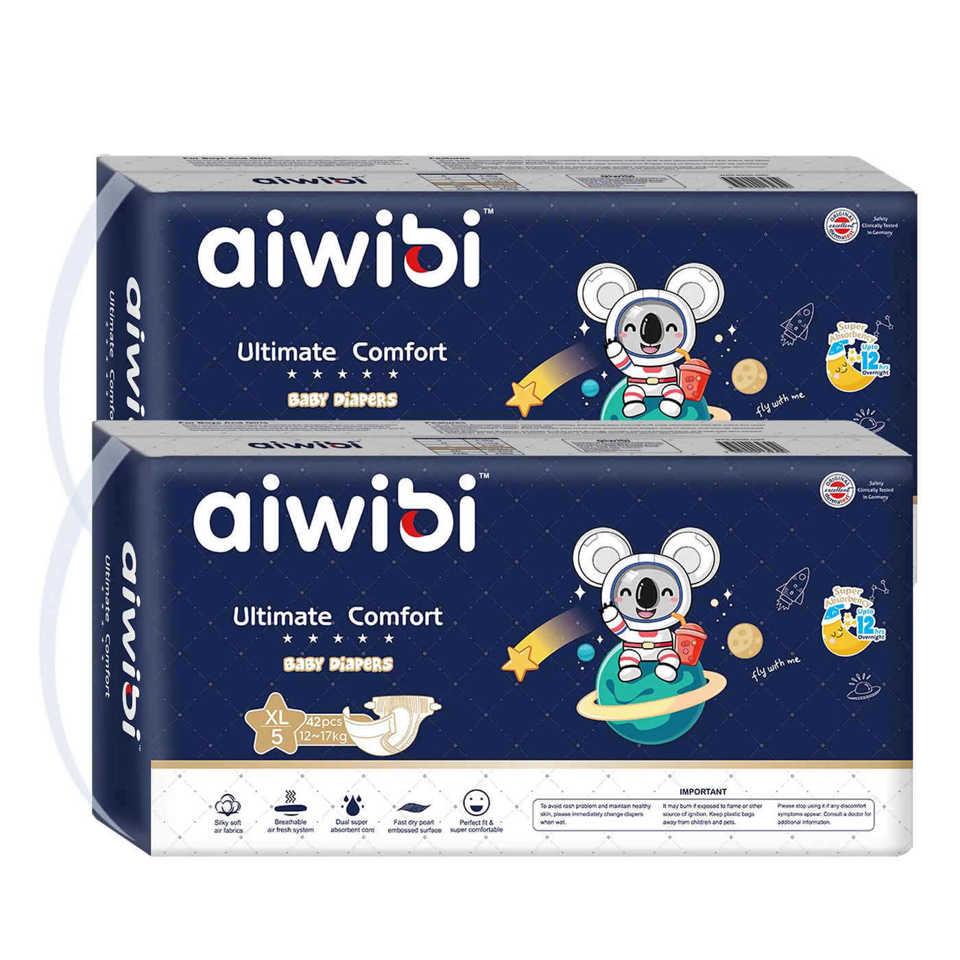 AIWIBI Ultimate Comfort Size 5 Overnight Diapers Disposable Baby Diapers (26-37 lbs) 84 Count Super Absorbent Night Time Protection