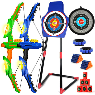 TOY Life Bow and Arrow Toys for Kids 6 8 12 Outdoor Toy Games for Kids Kids Bow and Arrow Set with LED Lights Archery Set for Kids with 2 Targets and 40 Foam Darts Shooting Game Toy Gift for Boys