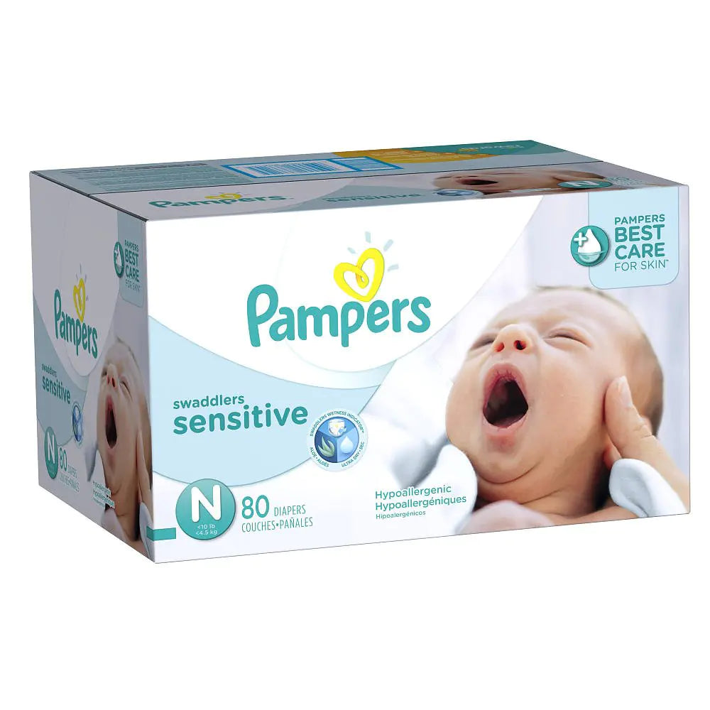 Pampers Swaddlers Sensitive Disposable Diapers Newborn Size 0 (> 10 lb) 80 Count Super