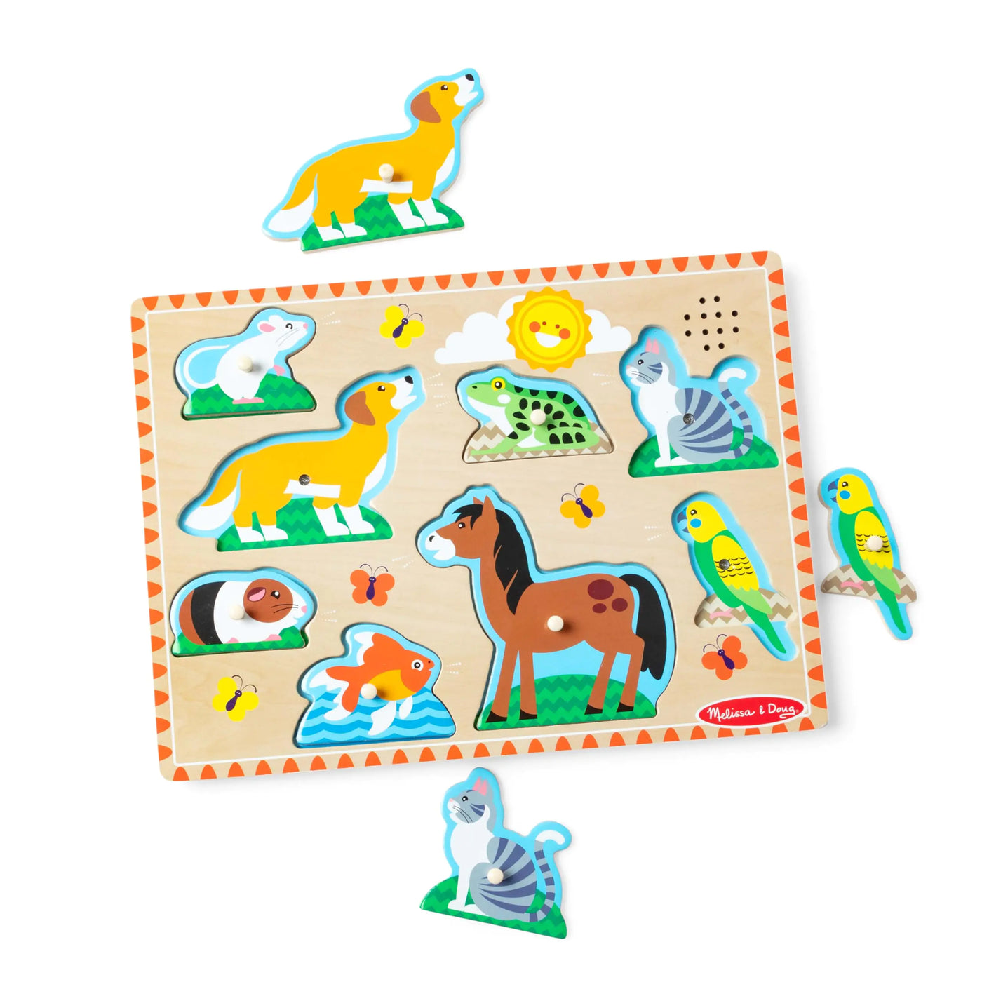 Melissa & Doug Pets Sound Puzzle - Wooden Peg Puzzle With Sound Effects (8 pcs) | Chunky Baby Puzzle Animal Sounds Puzzles For Toddlers And Preschoolers Ages 2+