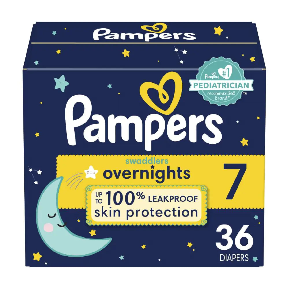 Pampers Swaddlers Overnights Diapers - Size 7 36 Count Disposable Baby Diapers Night Time Skin Protection