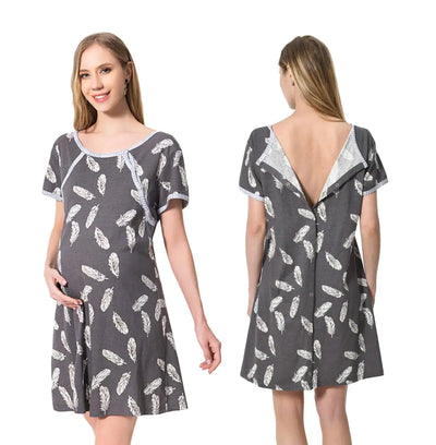 MaisMa 5 in 1 Labor/Delivery/Nursing Hospital Gown Maternity/Maternity/Nursing Nightdress Hospital Bag Must Have (Graphite/With Feathers XXL)