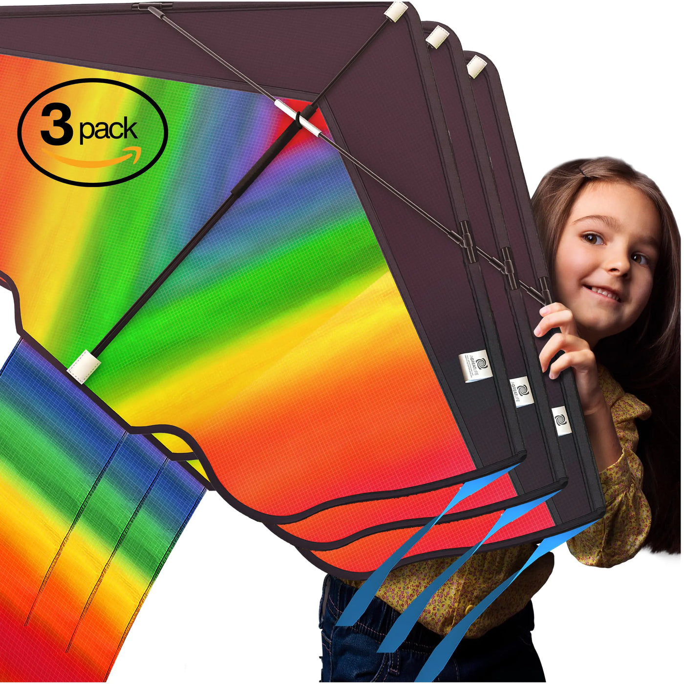 Famous Rainbow Kite for Kids and Adults - Easy to Fly Large Kite. Kite for Kids Ages 4-8 Kite for Kids Ages 8-12 Kite for Kids Ages 3-5 Kite for Toddlers Age 2-4 Beach Kite - 3 Pack