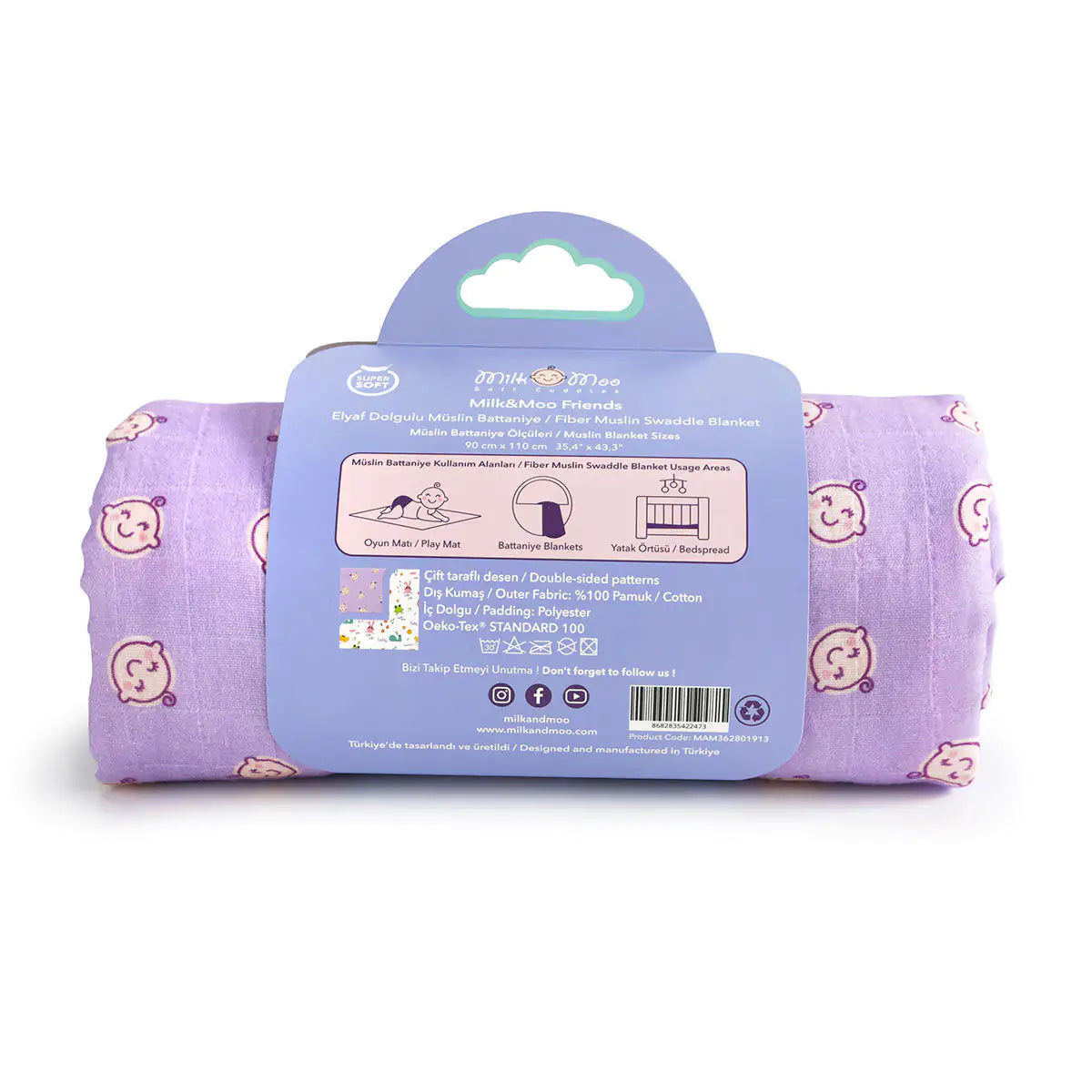 Milk&Moo Friends: Premium Fiber-Filled Muslin Baby Blanket